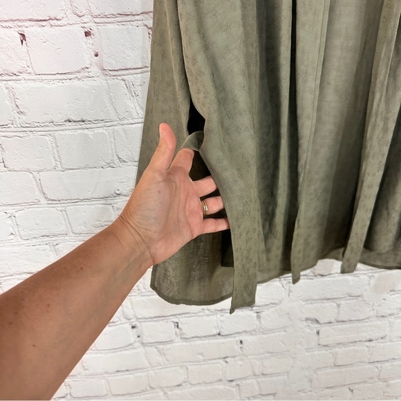 Jaeger Sweater Women Green Open Front Cardigan Floral Shrug Layer Side Split Hem - Picture 3 of 7